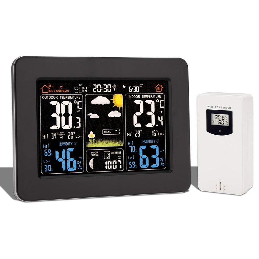 Innen- und Außenthermometer – digitales Hygrometer-Thermometer mit großem  LCD-Bildschirm – verbundenes Thermometer mit drahtlosem Außensensor – für
