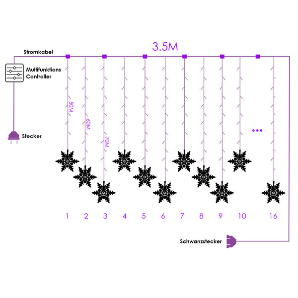 Hengda LED Lichterkette Schneeflocke PartyLicht IP44 Lichterketten Xmas Lichtervorhang