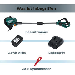 Hengda Akku Rasentrimmer ComfortCut Li-18/23R inkl. Akku 20V 2,0 Ah & Ladegerät GS. CE