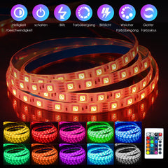 Hengda LED Strip 2m - 10m LED Licht 5050 RGB wasserdichter Lichterkette Dimmbar LED Streifen 24/44 TASTEN für Party Haus selbstklebendes Klebeband